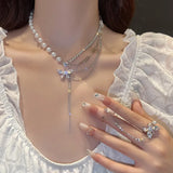 Double-layer Pearl Love Pendant Necklace Women Jewelry Wedding Party