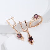 Red Natural Zircon Gold Dangle Earrings For Women Wedding Jewelry