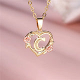 A-Z Letter Flower Pendant Necklace Yellow Gold Color Wedding Jewelry Women