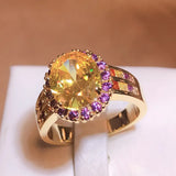 Oval Cut Citrine Art Deco Ring Yellow Gold For Women Jewelry Wedding