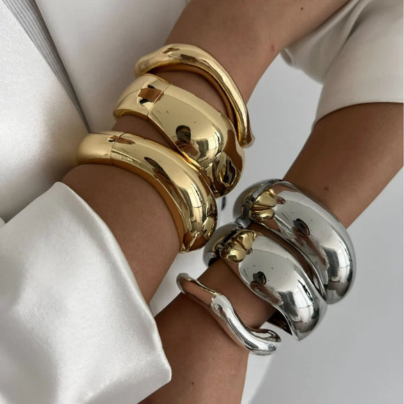 Vintage Wide Cuff Bangles Punk Gold Spring For Women Bracelets Jewelry