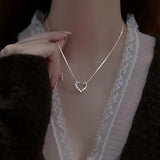 Double-layer Pearl Love Pendant Necklace Women Jewelry Wedding Party