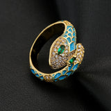 Enamel Expoxy Snake Rings For Women Zircon Party Jewelry Female