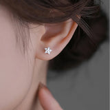 Real 925 Sterling Star Stud Earrings for Women Geometric Zircon Fine Jewelry