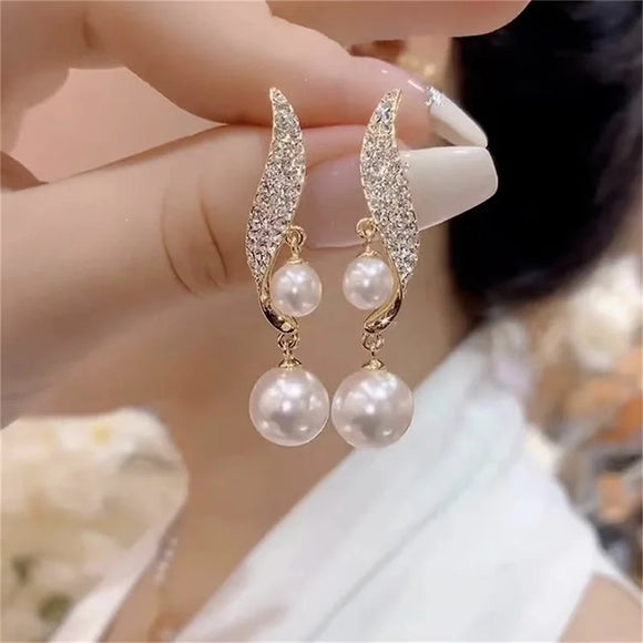 Double Pearl Long Tassel Drop Earring Women Wedding Jewelry