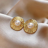 Baroque Pearl Round Stud Earring for Women Gold  Jewelry