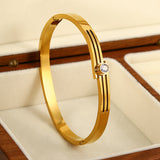 Zircon Heart Bamboo Bangle Bracelet for Women Wedding Jewelry