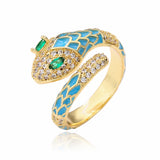 Enamel Expoxy Snake Rings For Women Zircon Party Jewelry Female