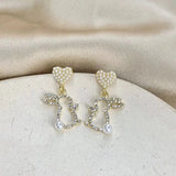 Hollow Animal Rabbit Drop Earrings for Women Pearl Heart Party Jewelry