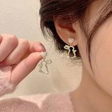 Hollow Animal Rabbit Drop Earrings for Women Pearl Heart Party Jewelry