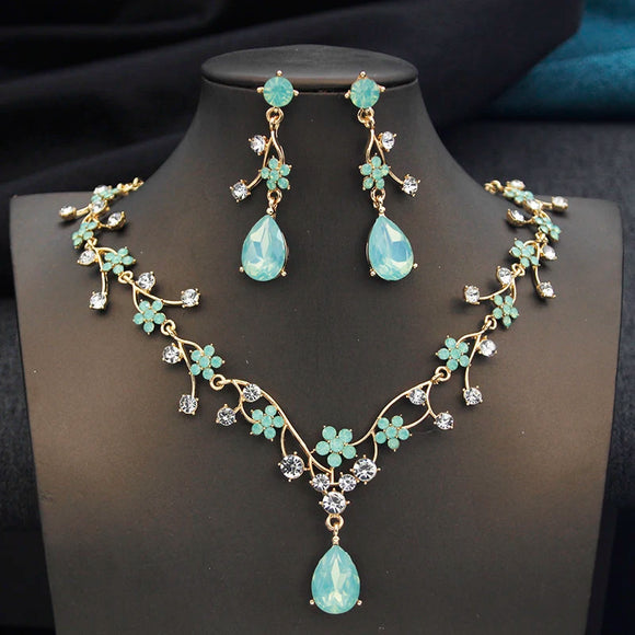 Aquarium Water Drop Bridal Jewelry Set for Women Necklace Earring Wedding