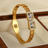 Zircon Heart Bamboo Bangle Bracelet for Women Wedding Jewelry