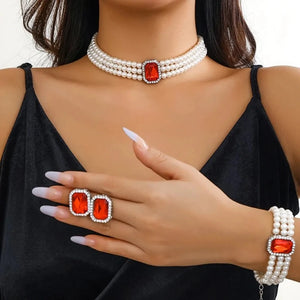 Multilayer Pearl Chain Necklace Bracelet Set for Women Wedding Jewelry Set