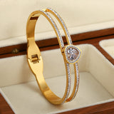 Zircon Heart Bamboo Bangle Bracelet for Women Wedding Jewelry