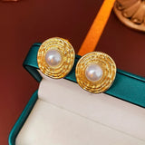 Baroque Pearl Round Stud Earring for Women Gold  Jewelry