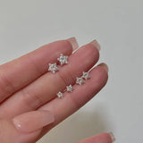 Real 925 Sterling Star Stud Earrings for Women Geometric Zircon Fine Jewelry