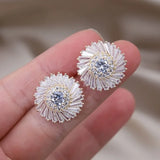 Luxury Round Zircon Earrings 14K Gold Party Women Jewelry