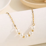 Beading Charm Chain Necklace Women 18K Gold Jewelry Pearls