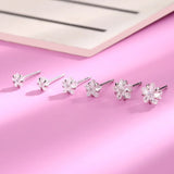 Real 925 Sterling Star Stud Earrings for Women Geometric Zircon Fine Jewelry