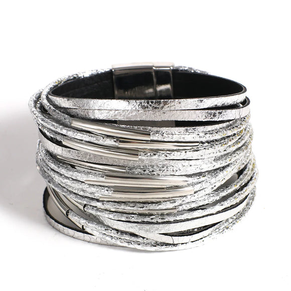 Multilayer Chunky Glitter Bracelet for Women Leather Wrap Party Jewelry