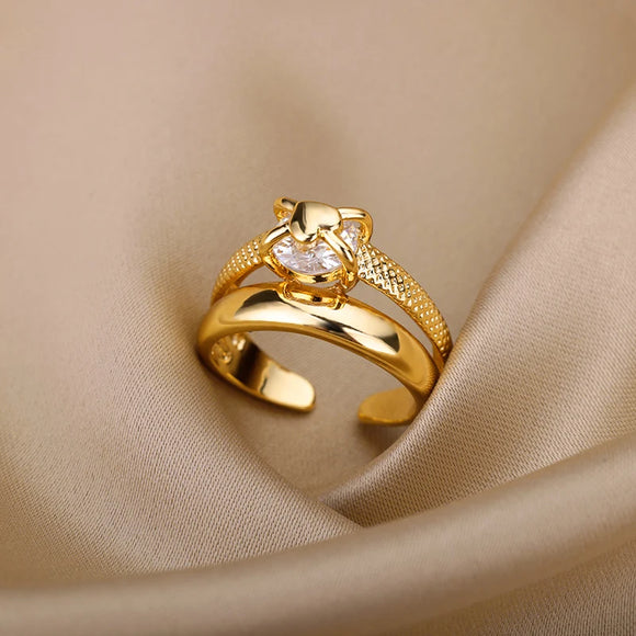Luxury Wedding Heart Ring for Women Gold  Engagement Jewelry