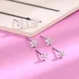 Real 925 Sterling Star Stud Earrings for Women Geometric Zircon Fine Jewelry