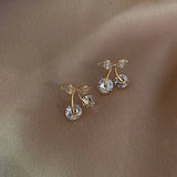 Cherry Delicate Stud Earrings For Women Cute Zircon Rhinestone Bow Bowknot Jewelry