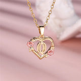 A-Z Letter Flower Pendant Necklace Yellow Gold Color Wedding Jewelry Women