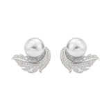 Feather wrapped up Pearl Stud Earrings for Women Bride Wedding Jewelry