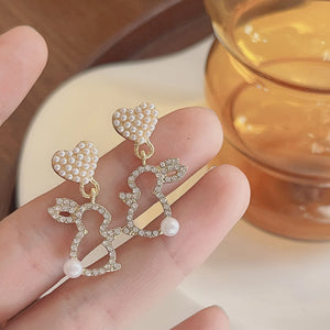 Hollow Animal Rabbit Drop Earrings for Women Pearl Heart Party Jewelry