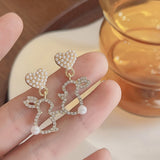 Hollow Animal Rabbit Drop Earrings for Women Pearl Heart Party Jewelry