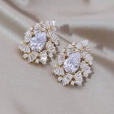 Luxury Round Zircon Earrings 14K Gold Party Women Jewelry