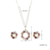 3pcs Circle Diamond Gold Necklace Earrings Set Ladies Celebrity Women Jewelry