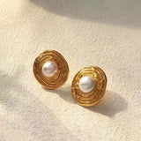 Baroque Pearl Round Stud Earring for Women Gold  Jewelry