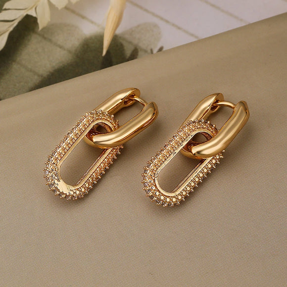 Zircon Chain Drop Earrings Gold Geometric Round for Women Jewelry