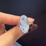 Luxury Big Oval Zircon Ring Women Silver Engagement Jewelry