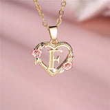 A-Z Letter Flower Pendant Necklace Yellow Gold Color Wedding Jewelry Women