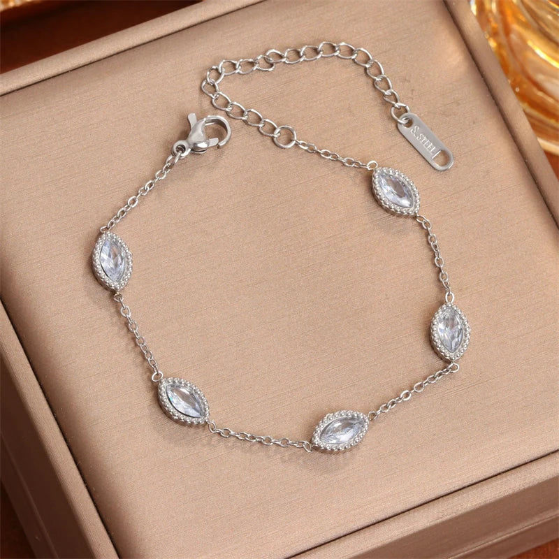 Eye Shape Zircon Jewelry Set 18K Gold Charm Chain Women Bracelets