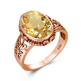 Oval Cut Citrine Art Deco Ring Yellow Gold For Women Jewelry Wedding