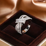 Luxury Women's Sterling Silver 925 Wedding Ring Exquisite Zircon Personality Bow Design Exclusive Jewelry Piece