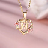 A-Z Letter Flower Pendant Necklace Yellow Gold Color Wedding Jewelry Women