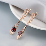 Red Natural Zircon Gold Dangle Earrings For Women Wedding Jewelry