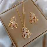 Flying Horse Wings Jewelry Set Earrings Necklace for Women Girls Cute Animal