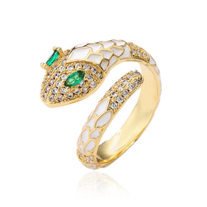 Enamel Expoxy Snake Rings For Women Zircon Party Jewelry Female