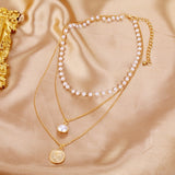 Natural Pearl Choker Necklace Chain Gold Women Jewelry