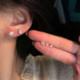 Real 925 Sterling Star Stud Earrings for Women Geometric Zircon Fine Jewelry