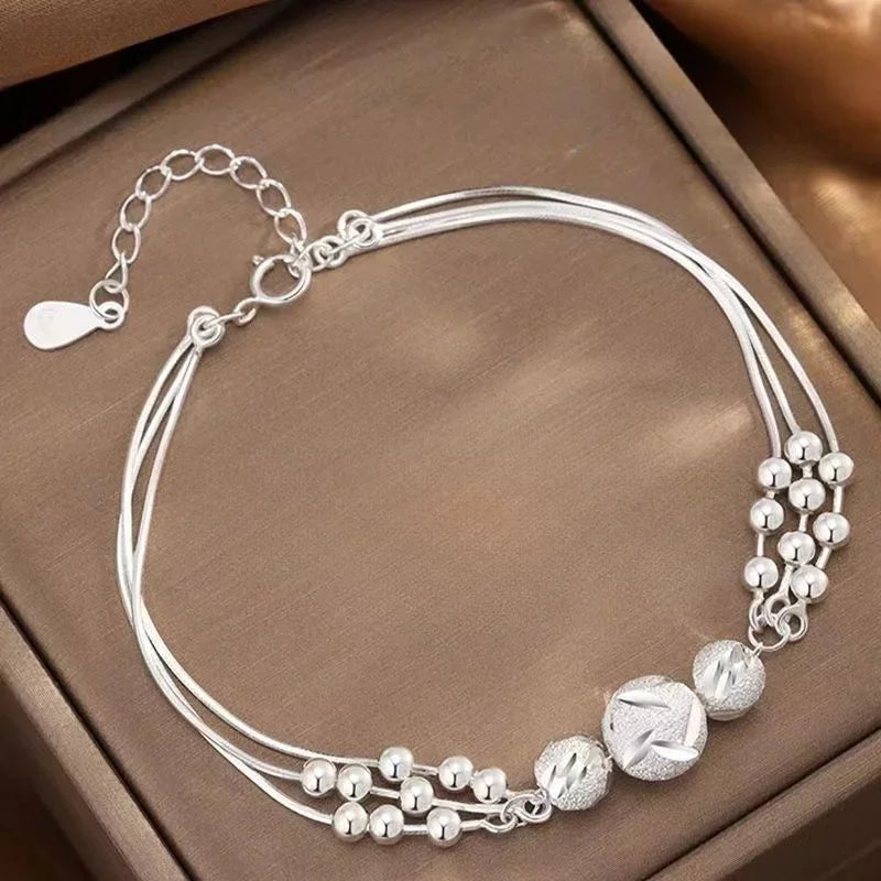Multilayer Silver Beads Bracelets For W
omen Luxury Wedding Jewelery