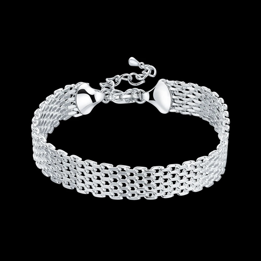 Silver Chain Solid Bracelet for Women Charm Party Gift Wedding Jewelry