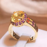 Oval Cut Citrine Art Deco Ring Yellow Gold For Women Jewelry Wedding