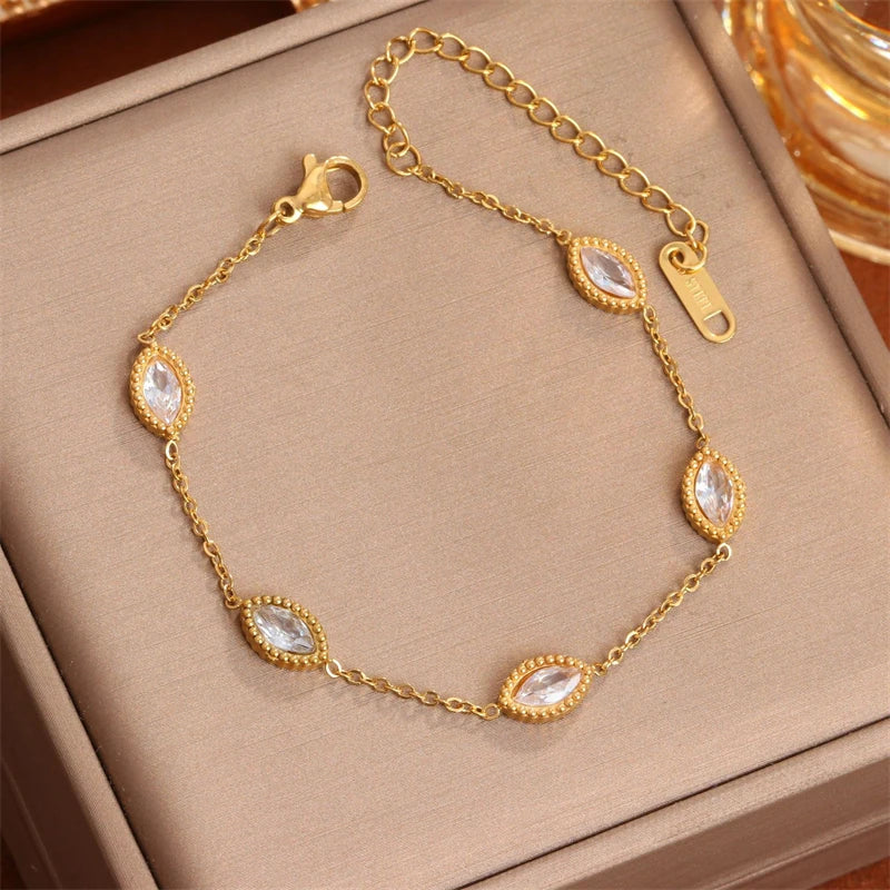 Eye Shape Zircon Jewelry Set 18K Gold Charm Chain Women Bracelets